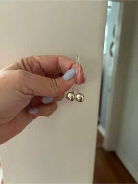 Sterling Silver Wire Drop w/ Ball Earrings - Silver